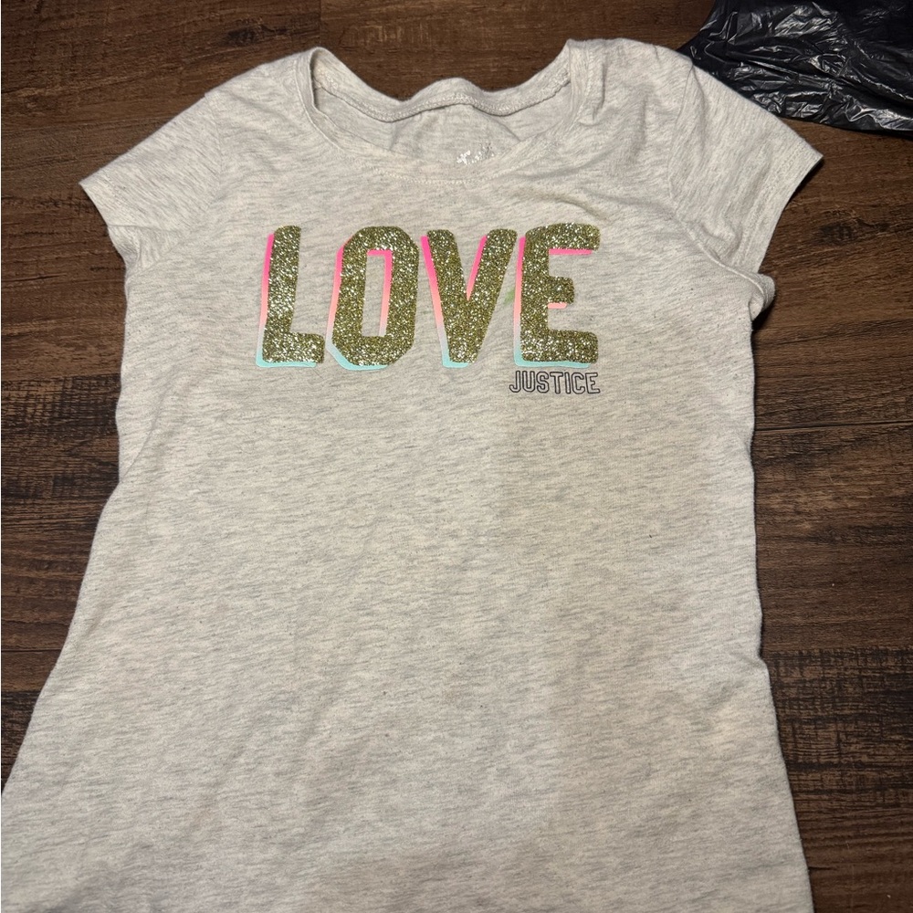 Justice Girls' Gray Love T-Shirt